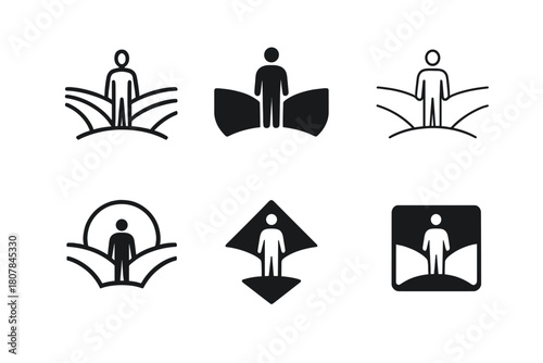 Open Space Logo Variations. open space. Icon set. Set Logo of open space: person standing in wide field. harmonious logo variations of the same emblematic