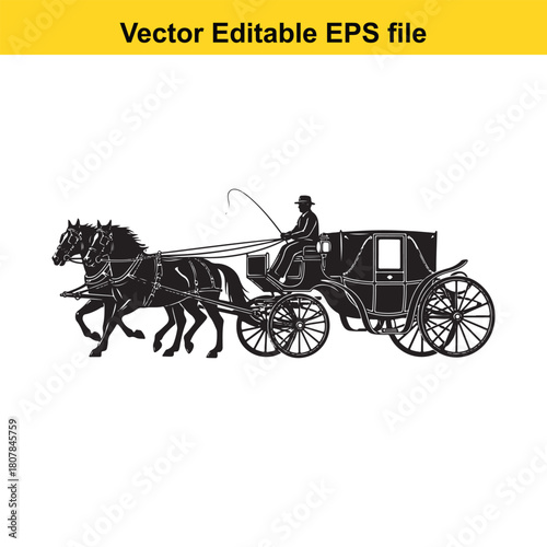 An elegant horsedrawn carriage with a coachman, a symbol of historical transportation, isolated on a classic vehicle from bygone eras