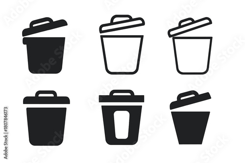Trash Bin Logo Variations. Trash bin lid. Icon set. Set Logo of Trash bin lid: Lid hinge. harmonious logo variations of the same emblematic concept (Filled