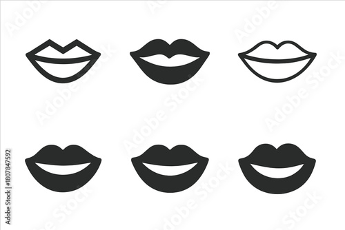 Smiling Icons Collection. Smiling. Icon set. Set Logo of smiling: smiling lips icon. harmonious logo variations of the same emblematic concept, each with