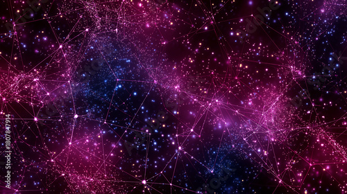 premium glowing mesh of neon fuchsia and lilac points, razor-sharp connecting lines floating in dark galaxy backdrop, rich bloom highlights.