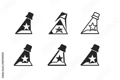 Hollywood Logo Variations. Hollywood Boulevard. Icon set. Set Logo of Hollywood Boulevard: star-studded spotlight sweeping across pavement. harmonious logo