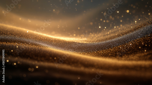 warm gold star-dust wave, ultra-sharp particle detail in foreground, soft depth blur in background for cinematic focus.