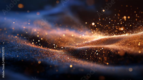 warm gold star-dust wave, ultra-sharp particle detail in foreground, soft depth blur in background for cinematic focus.