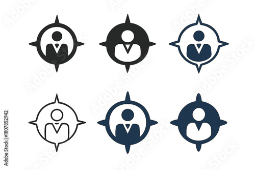 Executive Coaching Logos. executive coaching. Icon set. Set Logo of executive coaching: guided leadership compass. harmonious logo variations of the same
