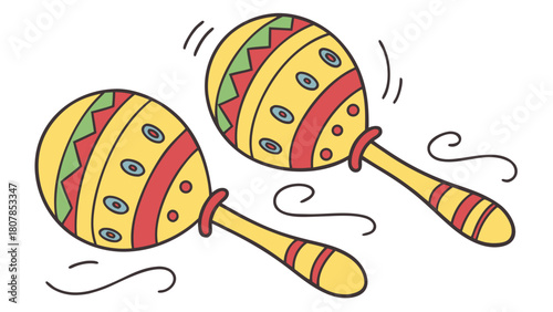 Colorful maracas with vibrant patterns for musical fun. These playful maracas feature bold colors and traditional designs, perfect for celebrations and music-themed events.