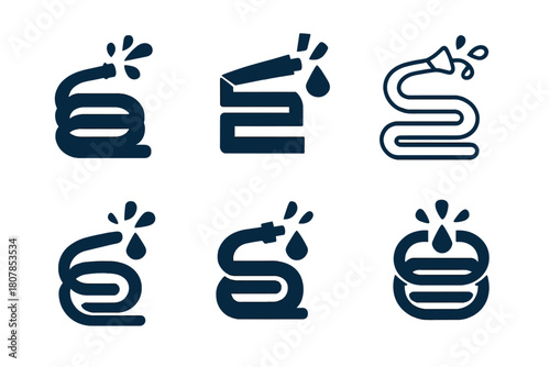 Hose Logo Variations. Hose. Icon set. Set Logo of hose: sprinkler head. harmonious logo variations of the same emblematic concept, each with different artistic