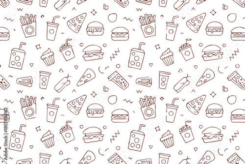 fast food pattern with burger pizza fries drinks hotdog cupcake icons