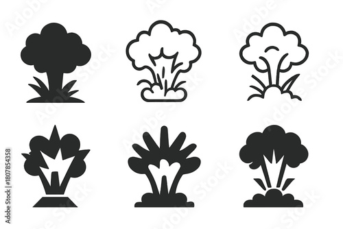 War Emblem Variations. War. Icon set. Set Logo of War: abstract explosion and impact mark. harmonious logo variations of the same emblematic concept, each with