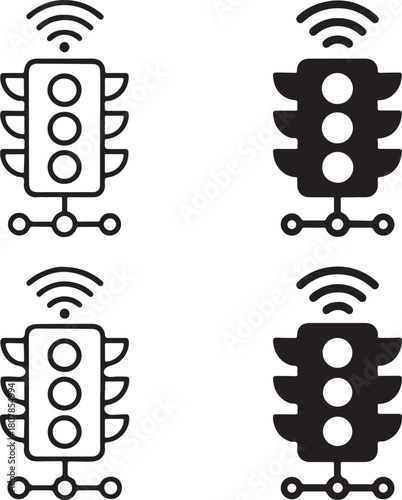 Isolated Smart Traffic System black vector icon, smart traffic system icon, transport icon, black traffic network graphic for planners, buyer focused intelligent mobility design