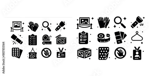 Black and white icon set for art tools and gallery items