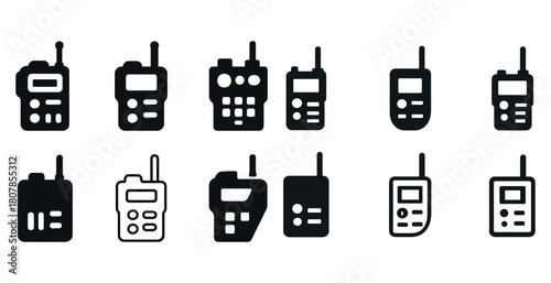 Set of walkie talkie icons in various styles and designs