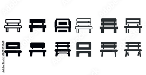 Collection of various bench silhouettes in different styles and designs