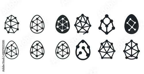 Abstract geometric egg designs with network patterns
