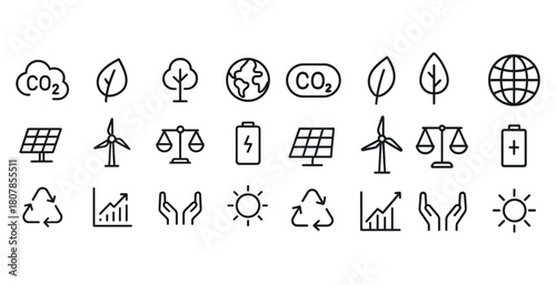 Sustainable energy and environmental icons for renewable awareness