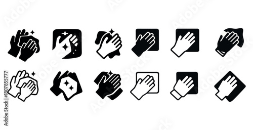 Handwashing icons: diverse cleaning and hygiene symbols set