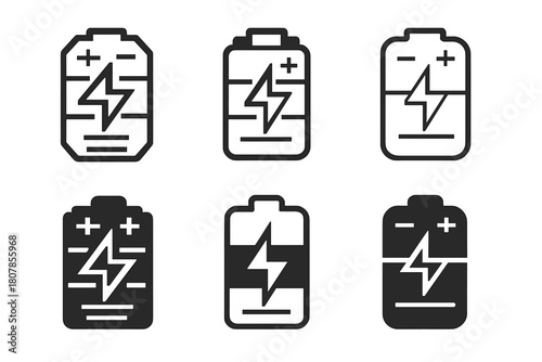 Battery Icon Variations. Energy storage batteries. Icon set. Set Logo of Energy storage batteries: Battery cell diagram. harmonious logo variations of the same