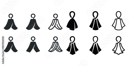 Set of twelve minimalist cloak icons in various styles and designs