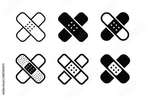 Bandage Logo Variations. Bandages and gauze. Icon set. Set Logo of bandages and gauze: adhesive bandage strip with perforations. harmonious logo variations of