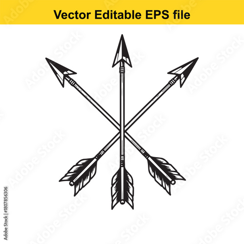 Three crossed arrows isolated on, a symbol of strength, direction, and unity, perfect for logos, tattoos, and designs with a tribal theme