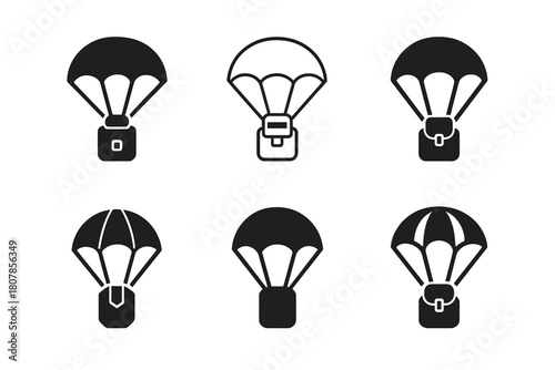 Parachute Logo Variations. Parachute. Icon set. Set Logo of Parachute: Parachute pack ready for jump. harmonious logo variations of the same emblematic