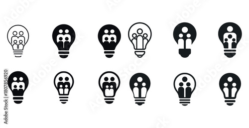 Light bulb icons featuring family figures in diverse styles and designs