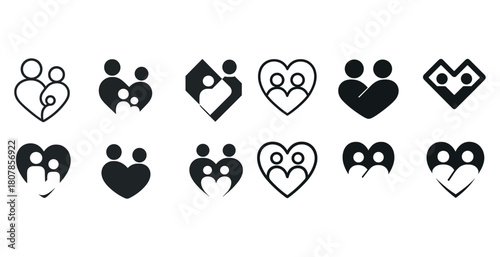 Collection of family and love symbol icons with parental and child figures