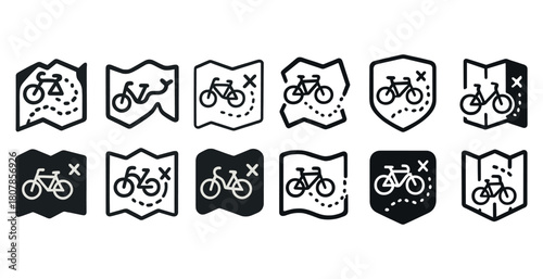 Bicycle route icons: map symbols for navigation and cycling paths