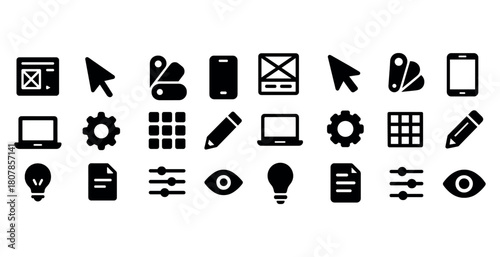 Set of minimalist icons for web design and development tools