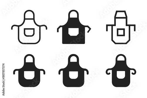 Baker's Apron Logos. Baker?s apron. Icon set. Set Logo of baker?s apron: classic apron with front pocket and neck strap. harmonious logo variations of the same