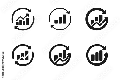 Retail Trend Logos. Retail trend graph. Set Logo of Retail trend graph: Conversion rate curve. Icon set. harmonious logo variations of the same emblematic