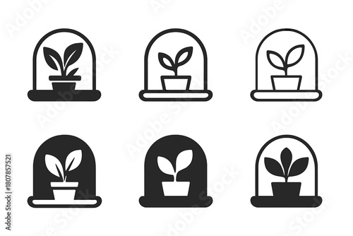 Artificial Ecosystems Logos. Artificial ecosystems and self-sustaining habitats. Icon set. Set Logo of Artificial ecosystems and self-sustaining habitats: