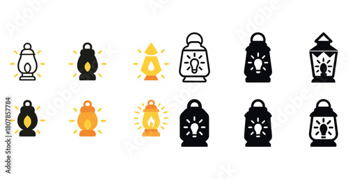 Collection of decorative lantern icons with various designs and light effects