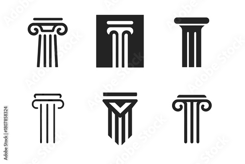 Slim Columns Logo Set. Slim columns. Icon set. Set Logo of slim columns: architectural column. harmonious logo variations of the same emblematic concept, each