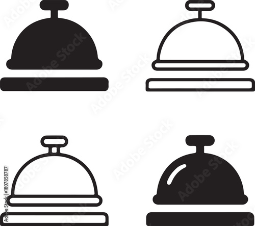 Isolated Room Service Bell black vector icon, room service bell icon, hospitality icon, black service bell graphic for hotels, buyer focused hospitality bell design