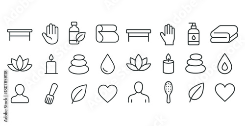 Spa and wellness icon set with massage and relaxation symbols
