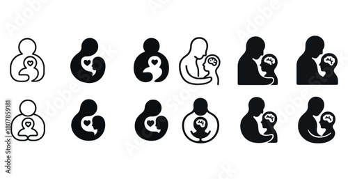 Abstract icons of parent and child figures in various silhouettes and gestures