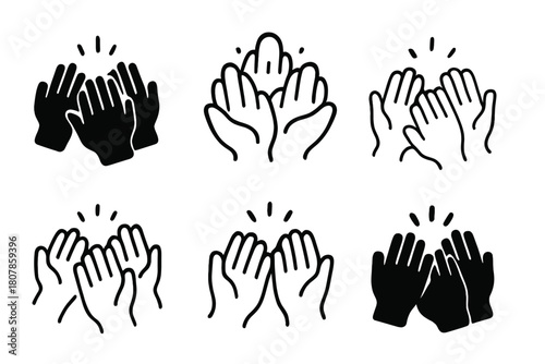 Clapping Hands Logos. Mass celebration. Icon set. Set Logo of mass celebration: group of hands clapping in harmony. harmonious logo variations of the same