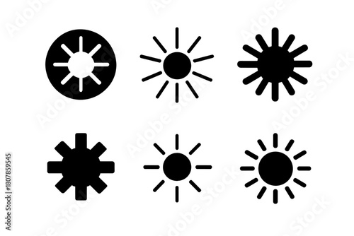 Radiant Light Logos. Bright light in dark. Icon set. Set Logo of bright light in dark: radiant circle. harmonious logo variations of the same emblematic