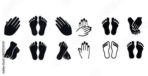Set of hand and foot silhouettes in various positions and styles