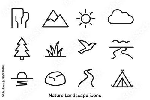 Nature Icons Set. Nature Growth. Solid icon set of Nature Growth: tree, sapling, roots, leaves, sun, water droplet, soil mound, watering can, shovel, plant