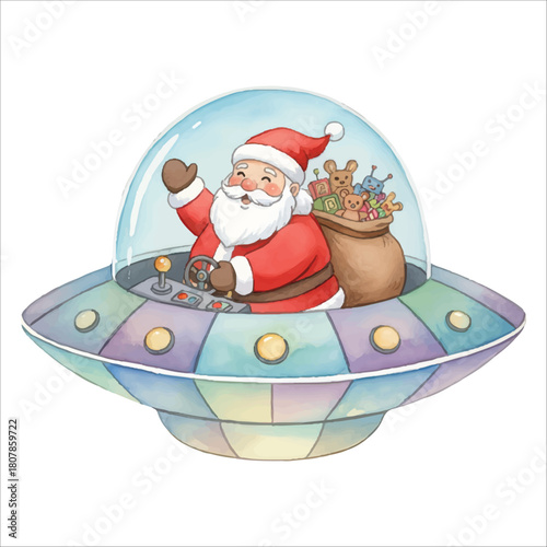 Santa Claus in UFO Vector Isolated on White Background Christmas
