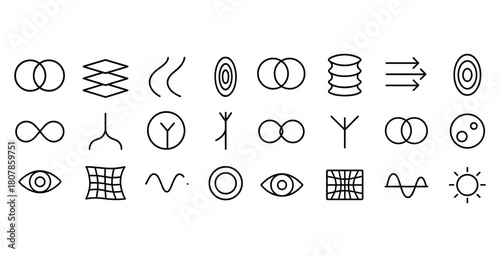 Minimalist geometric line icons collection featuring abstract shapes and patterns