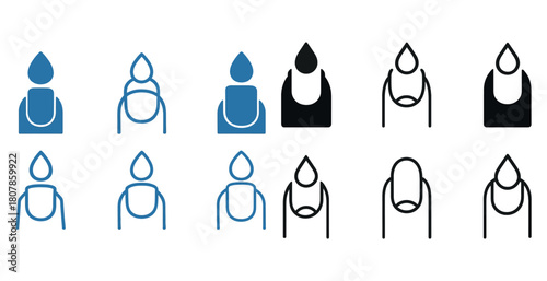 Stylized droplet and person icon variations in blue and black design