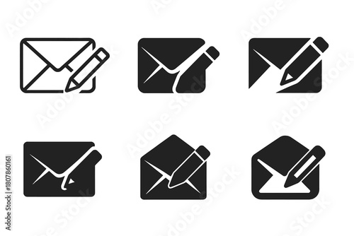 Return Address Icons. Return address. Icon set. Set Logo of Return address: Mail envelope stack. harmonious logo variations of the same emblematic concept,