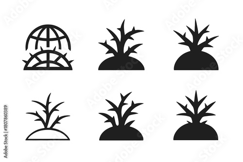Invasive Species Logos. Invasive species. Icon set. Set Logo of invasive species: circular ecosystem being engulfed by foreign growth. harmonious