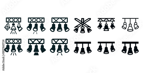 Theater and stage lighting fixture icons collection spotlight and floodlight designs