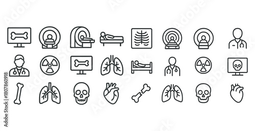 Medical imaging icons: ct, mri, x-ray, lungs, skull, heart