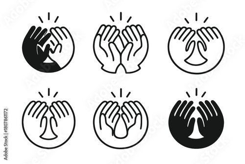 Clapping Hands Logos. Mass celebration. Icon set. Set Logo of mass celebration: group of hands clapping in harmony. harmonious logo variations of the same