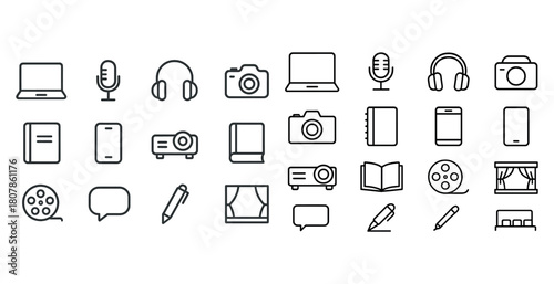 Set of linear icons for technology and communication devices